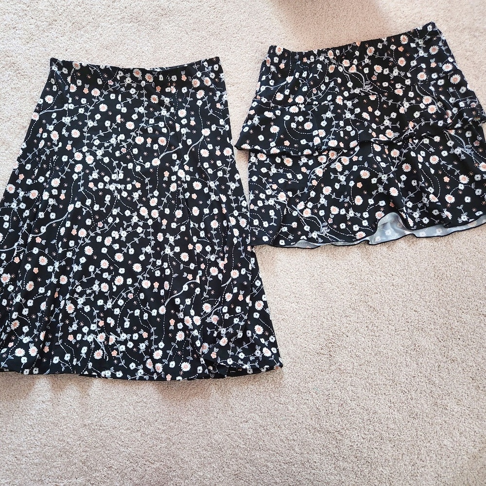 2 Gitane Floral Black Skirts Size XL Maxi and Midi Ruffle